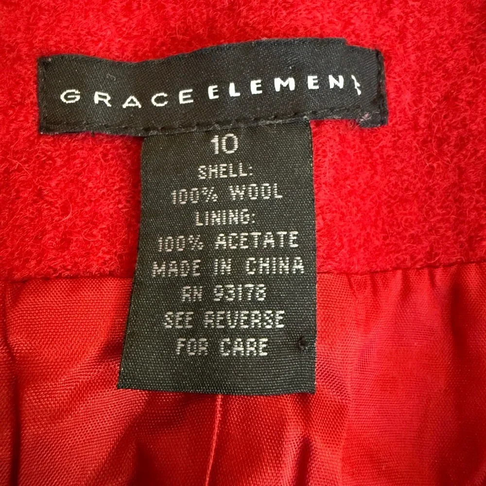 Grace Elements 100% Wool Red Blazer with Black Trim - Size 10